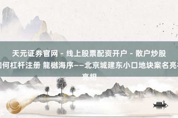天元证券官网 - 线上股票配资开户 - 散户炒股如何杠杆注册 龍樾海序——北京城建东小口地块案名亮相