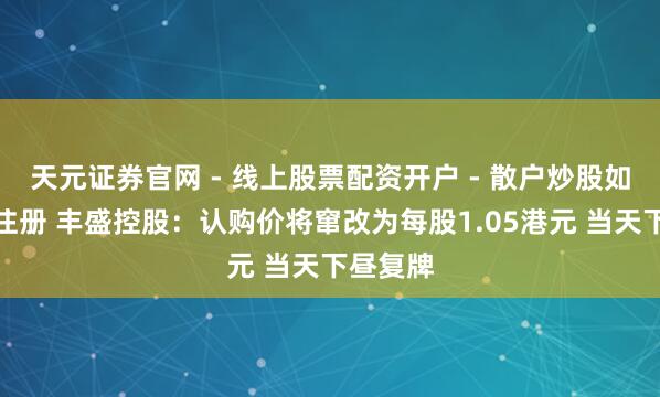 天元证券官网 - 线上股票配资开户 - 散户炒股如何杠杆注册 丰盛控股：认购价将窜改为每股1.05港元 当天下昼复牌